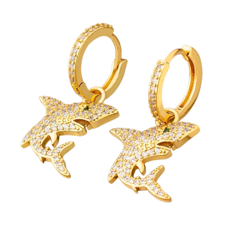 Gold shark earrings