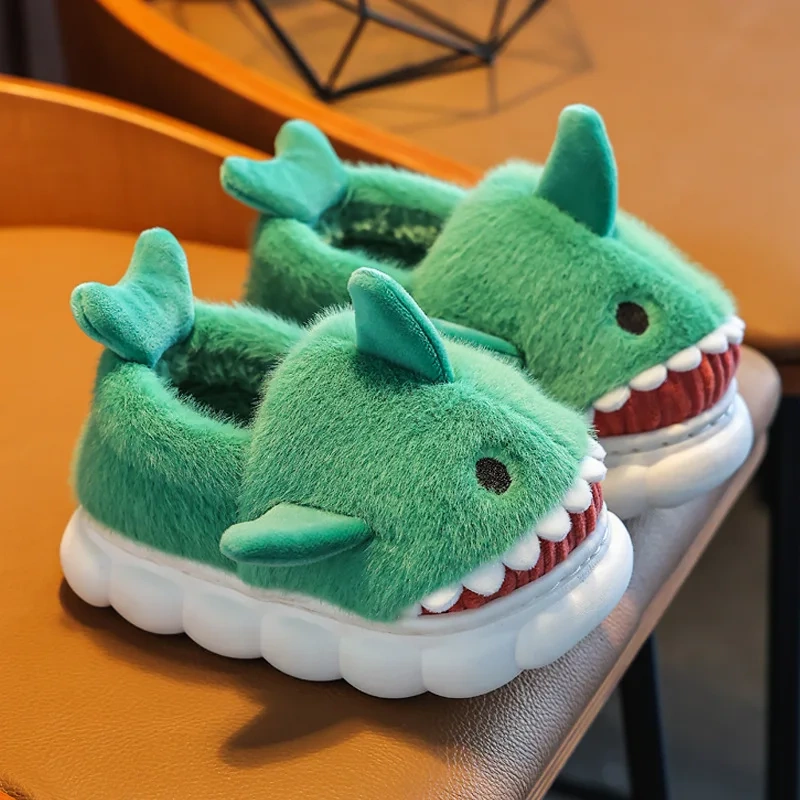 Green shark slippers